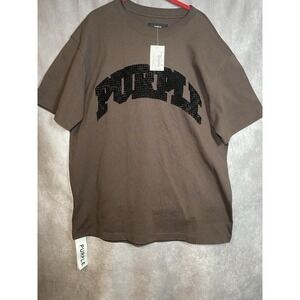 Purple Brand T Shirt LARGE Brown Flocked Logo Streetwear Tee